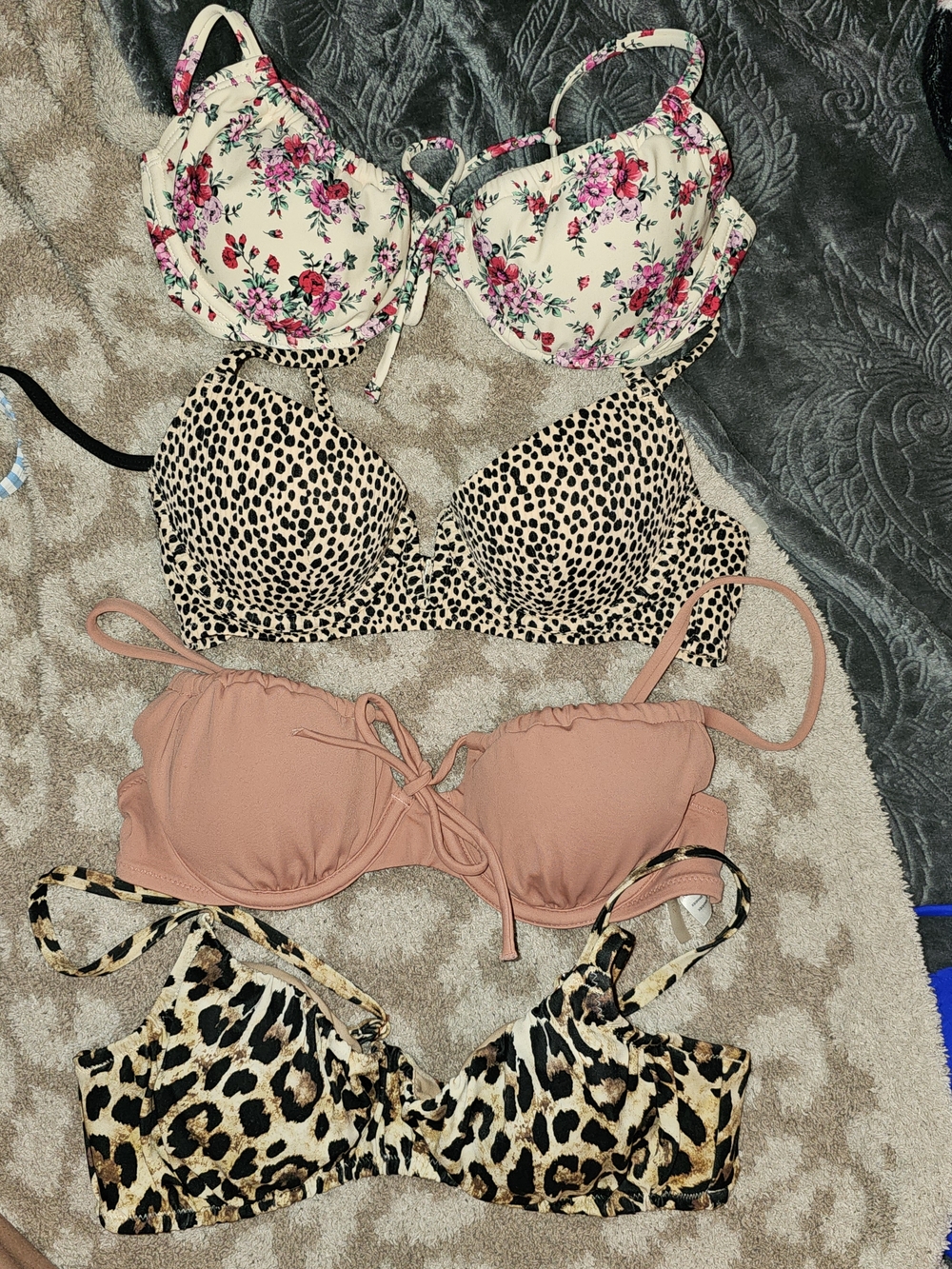 Lot Of 4 Bikini Tops in Floral, Leopard and Mauve Tones